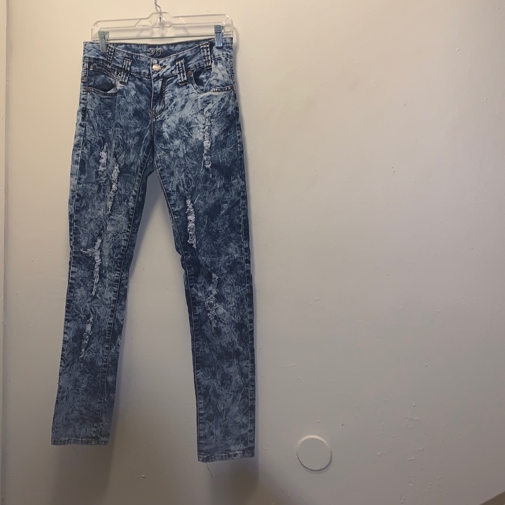 VIP brand Acid washed Straight Leg Distressed Blue Denim Jeans Size 9/10 juniors